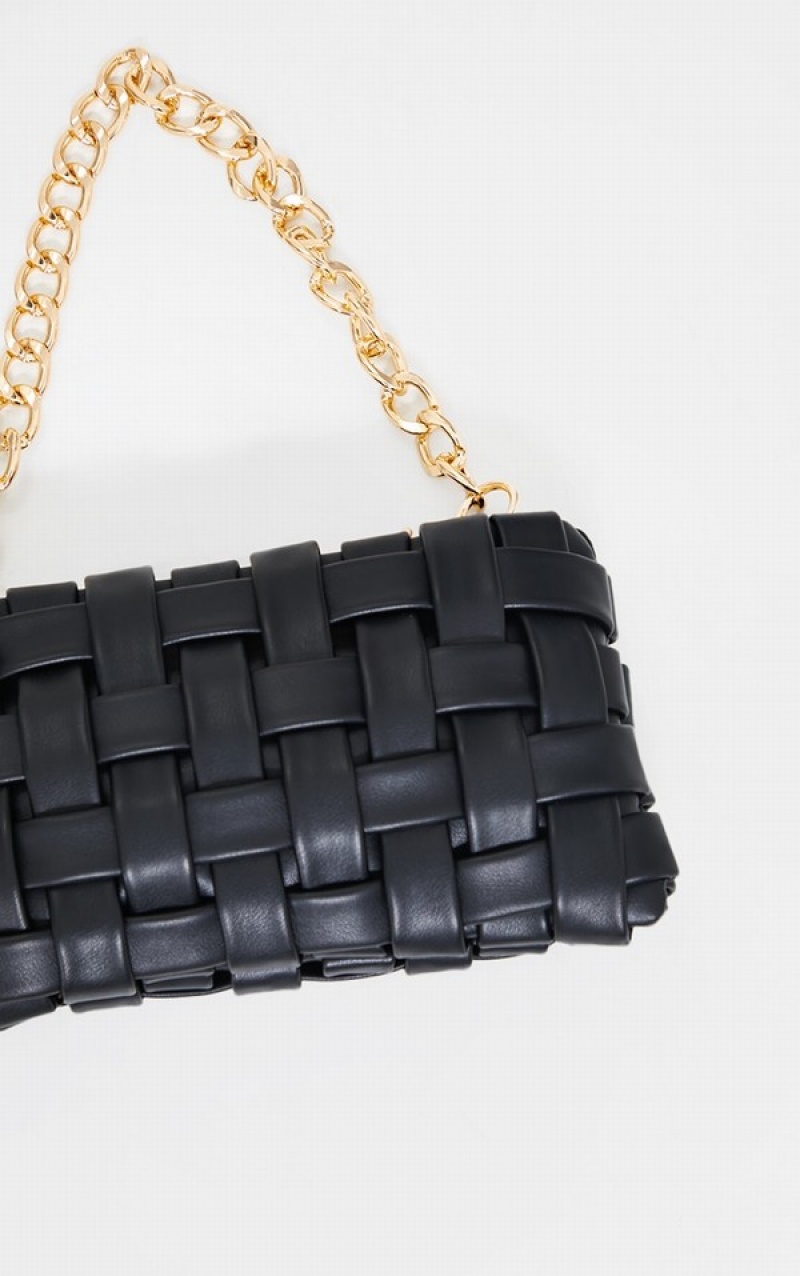 Black Pretty Little Thing Oversized Weave With Chain Shoulder Bags | BJHQECF-47