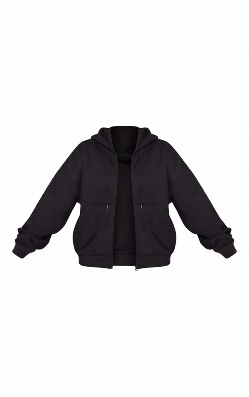 Black Pretty Little Thing Oversized Zip Up Hoodie | JLCTUMN-23