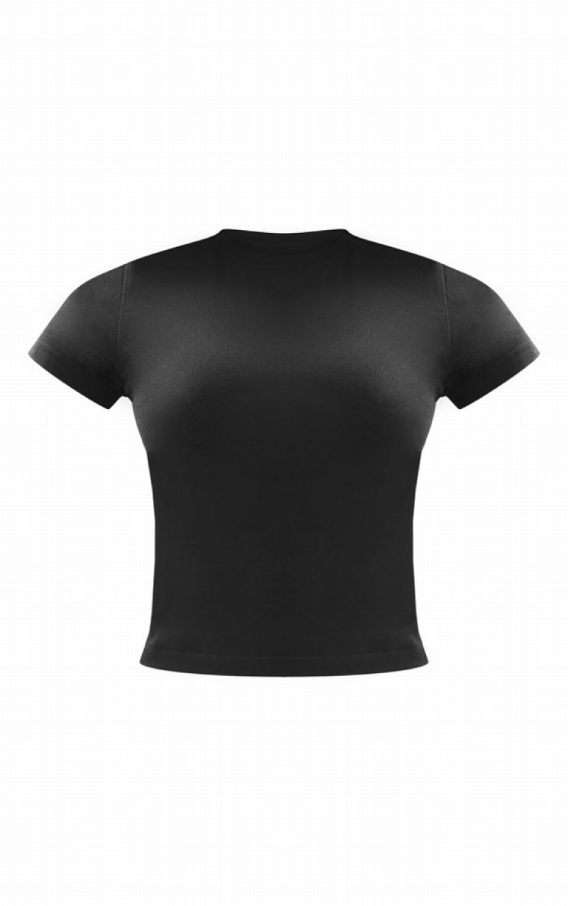 Black Pretty Little Thing PLT Sport Sleeve Melange T-shirts | UNQBGFO-39