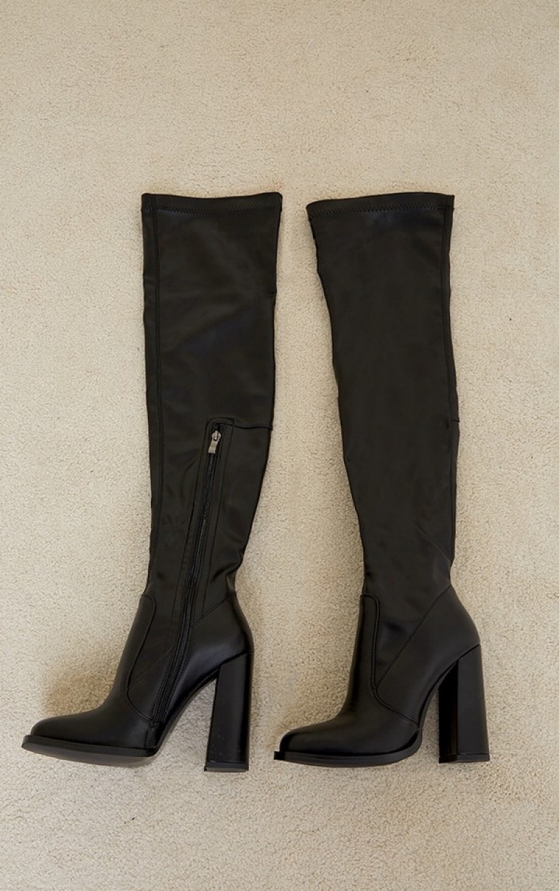 Black Pretty Little Thing PU Edge Highed Over The Knee Boots | WPYRQFA-40