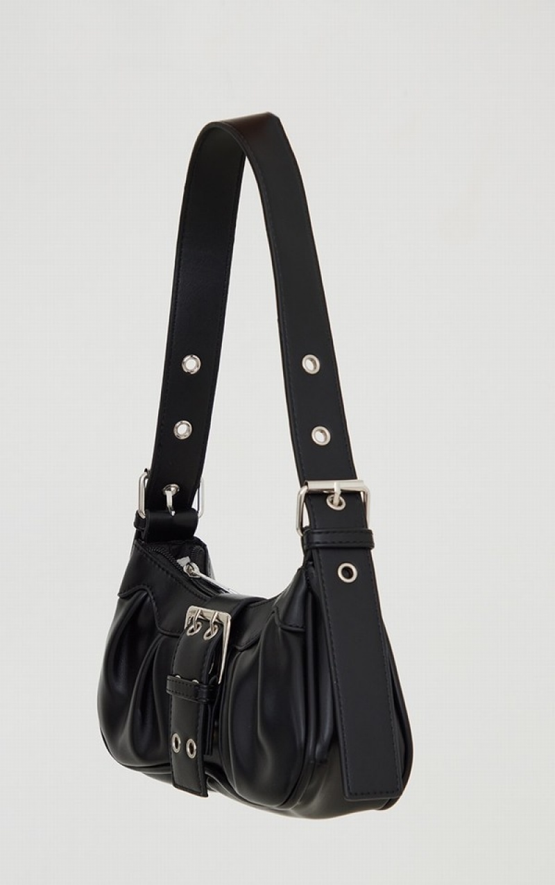 Black Pretty Little Thing PU Eyelet Buckle Shoulder Bags | ZOBECPK-57