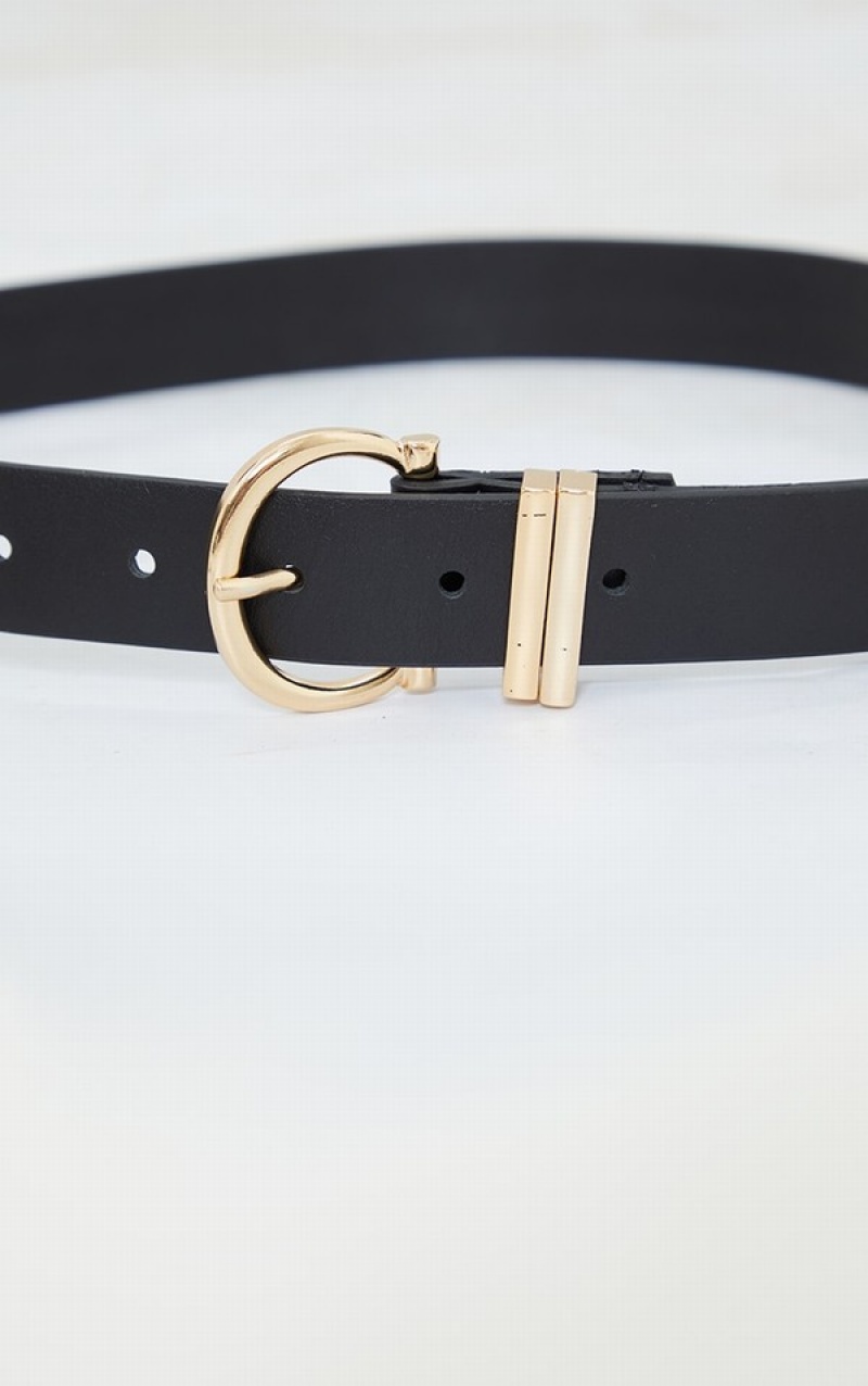 Black Pretty Little Thing PU Horseshoe Buckle Belts | QVUPWTA-02