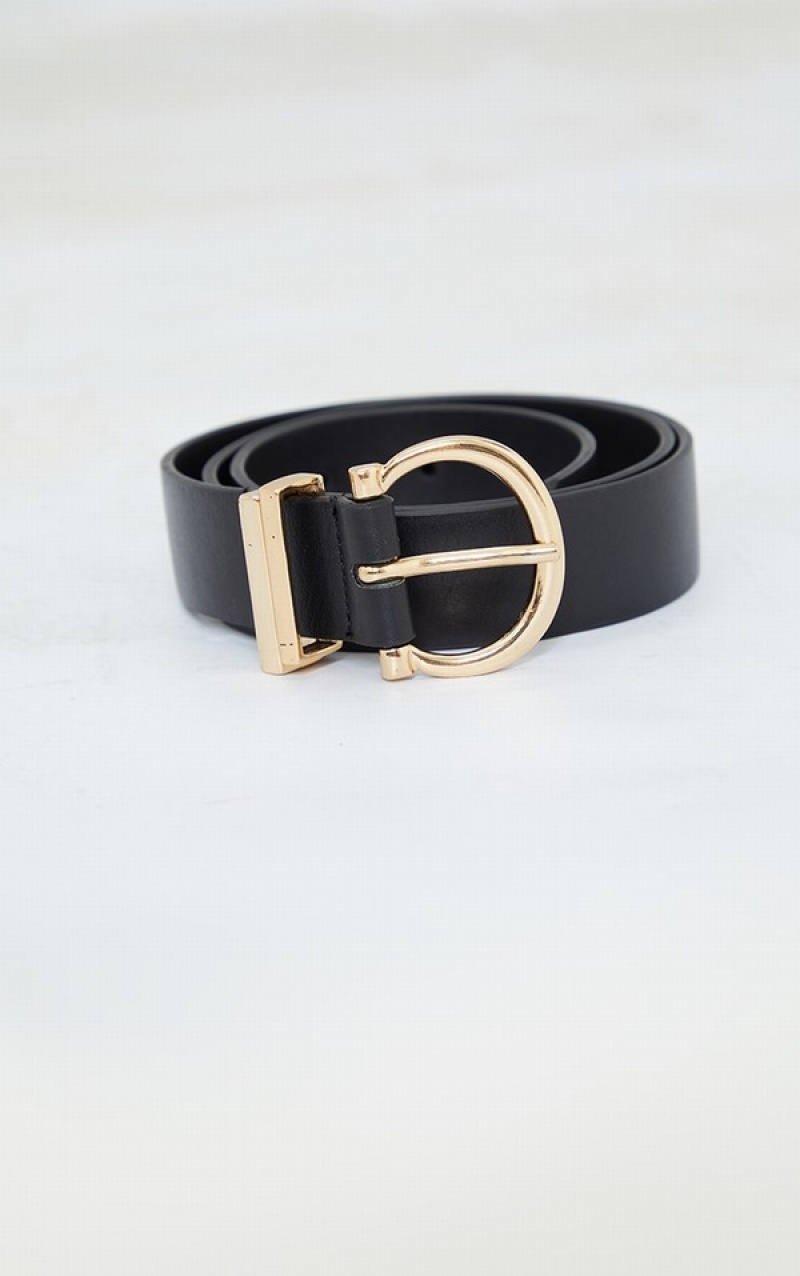 Black Pretty Little Thing PU Horseshoe Buckle Belts | QVUPWTA-02