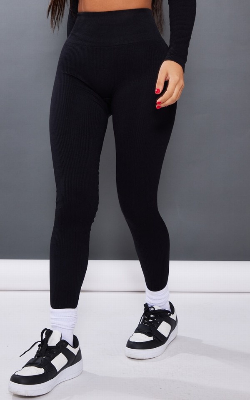 Black Pretty Little Thing Petite Contour High Waisted Leggings | FZBECTG-98