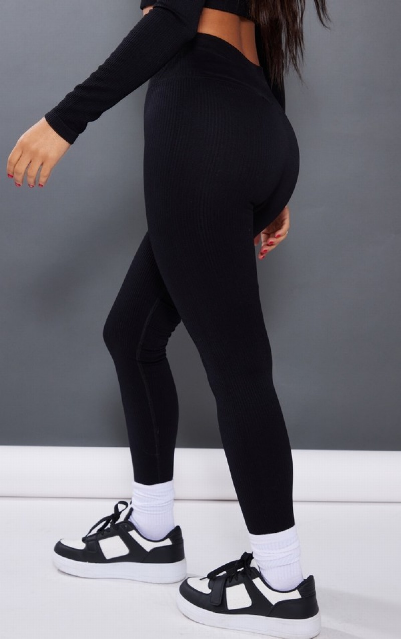 Black Pretty Little Thing Petite Contour High Waisted Leggings | FZBECTG-98