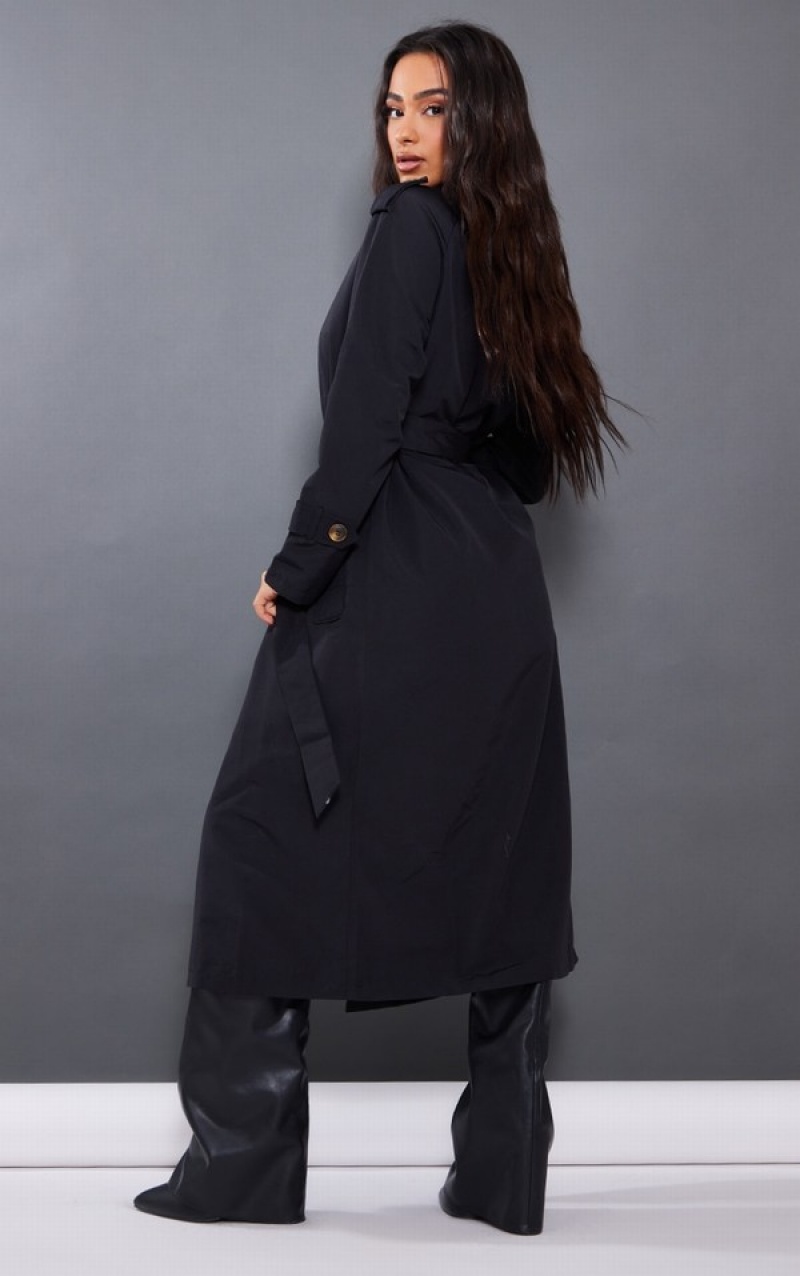 Black Pretty Little Thing Petite Oversized Trench Coats | YLKWHEX-48