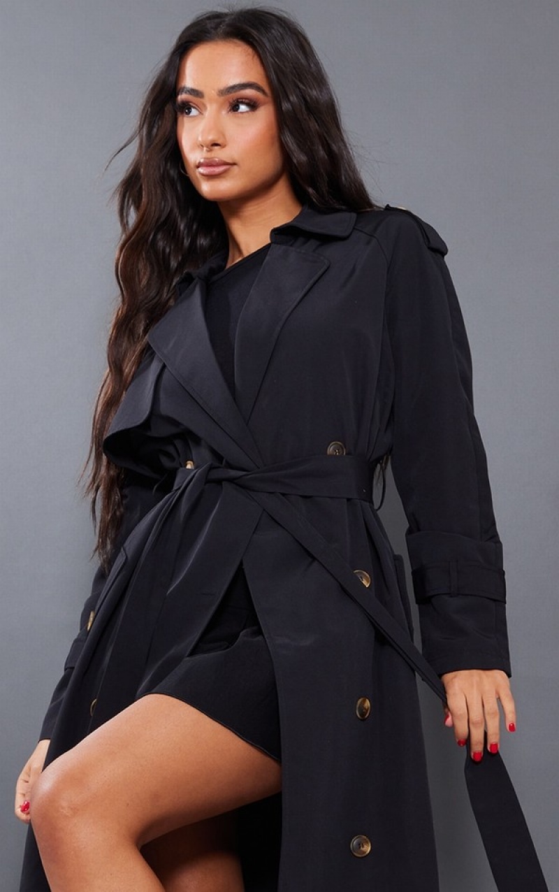 Black Pretty Little Thing Petite Oversized Trench Coats | YLKWHEX-48