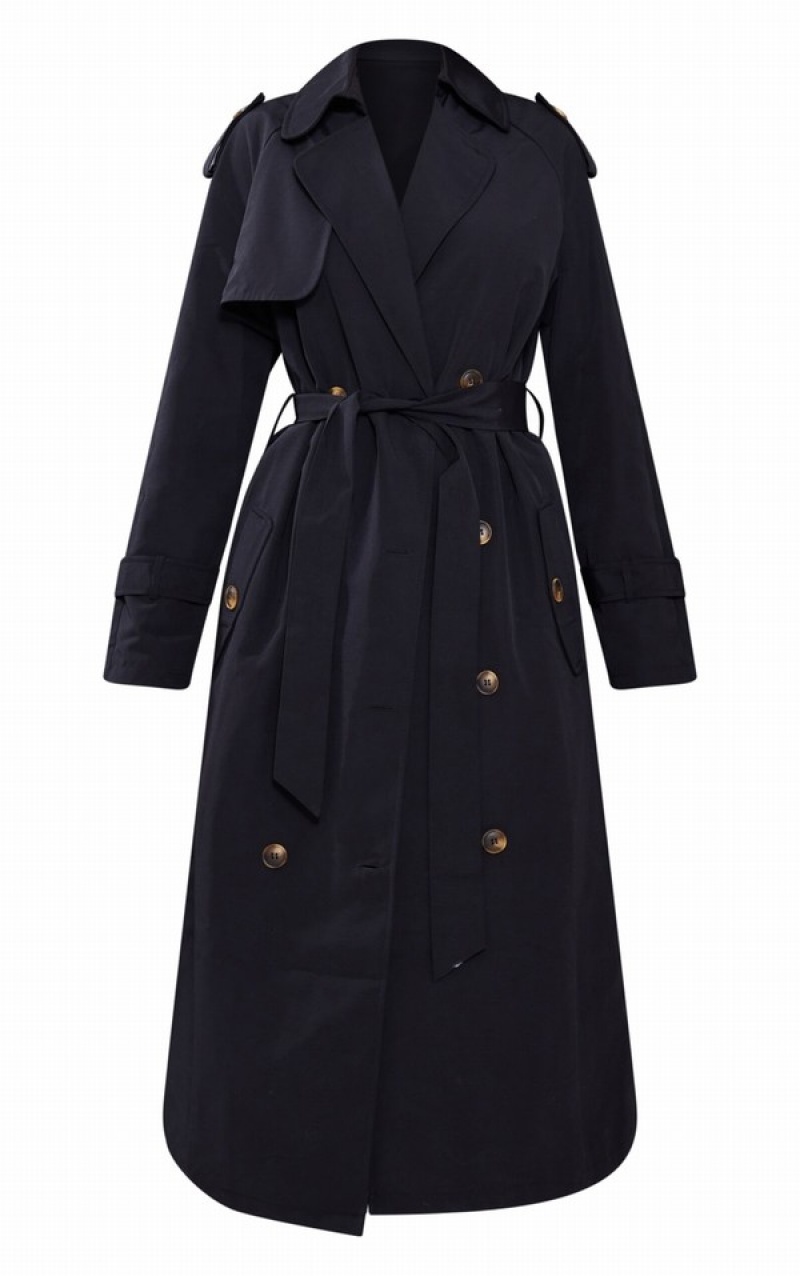 Black Pretty Little Thing Petite Oversized Trench Coats | YLKWHEX-48