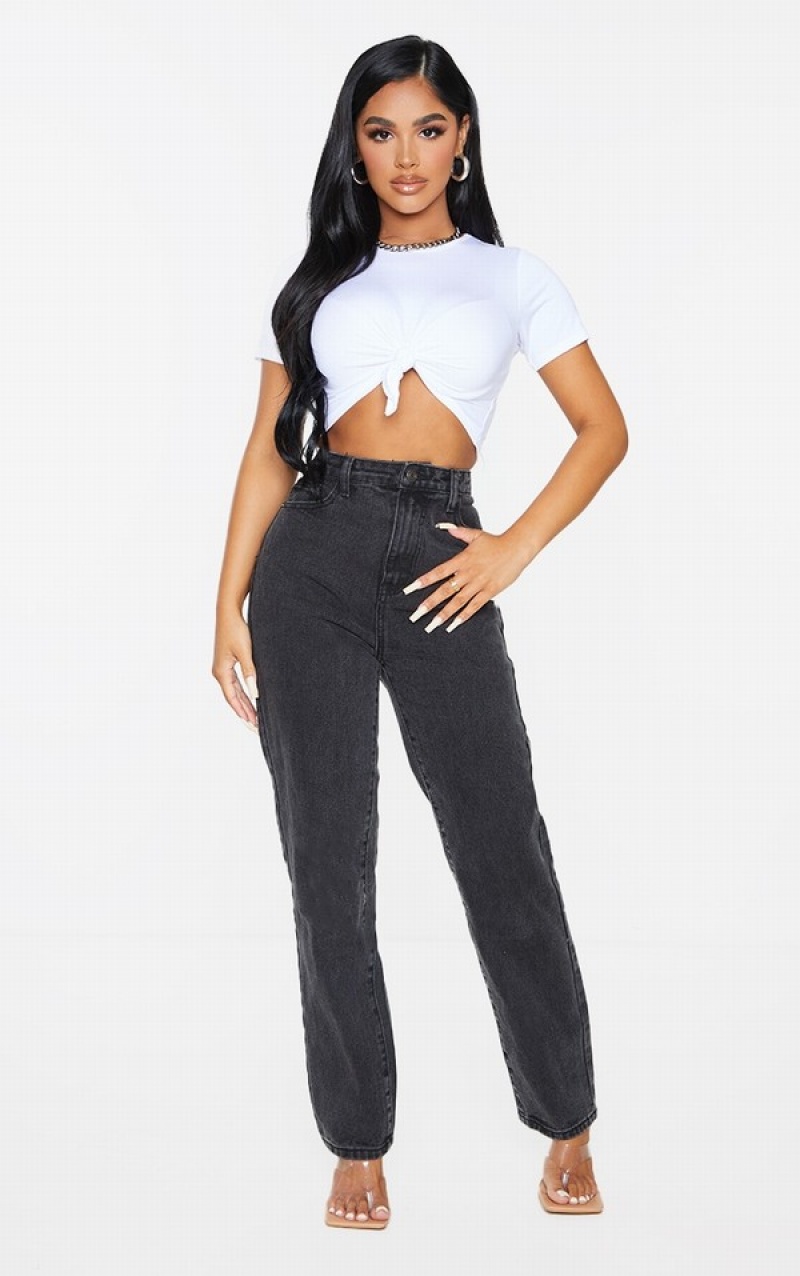 Black Pretty Little Thing Petite Straight Leg Jeans | QXAHRNT-84