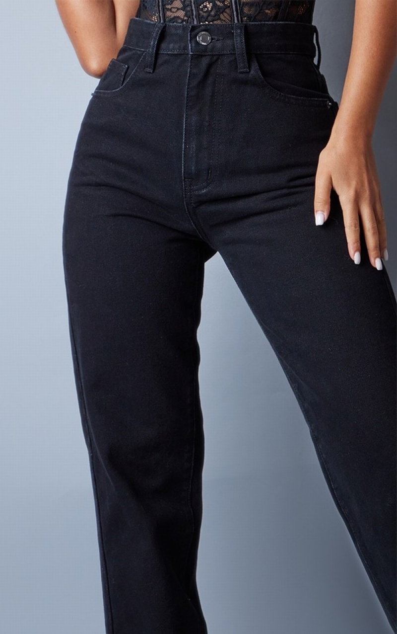 Black Pretty Little Thing Petite Turn Up Split Hem Jeans | LIOYXSF-09