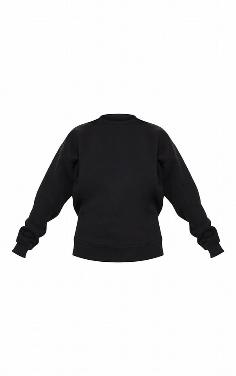 Black Pretty Little Thing Petite Ultimate Oversized Crewneck Sweatshirts | OJZWAYI-49