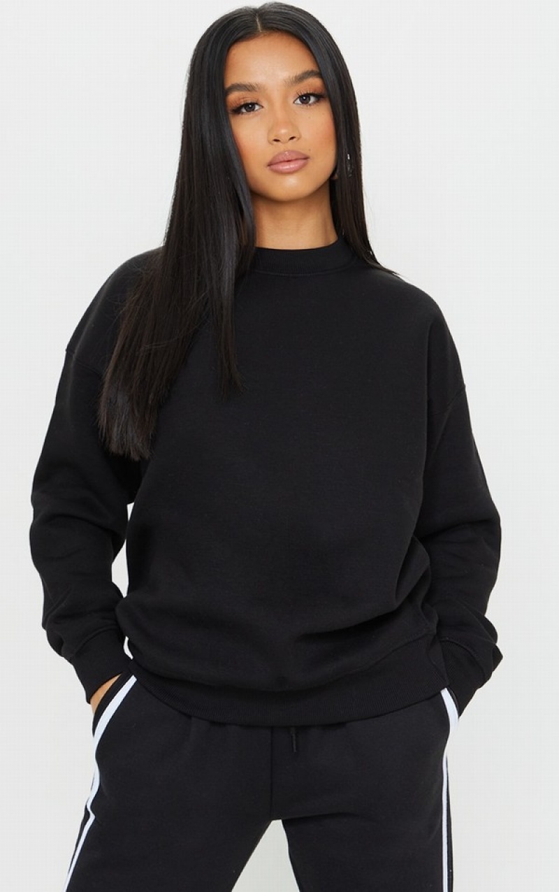 Black Pretty Little Thing Petite Ultimate Oversized Crewneck Sweatshirts | OJZWAYI-49