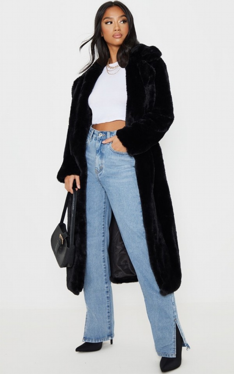 Black Pretty Little Thing Petite ed Faux Fur Coats | WOMDEFX-42