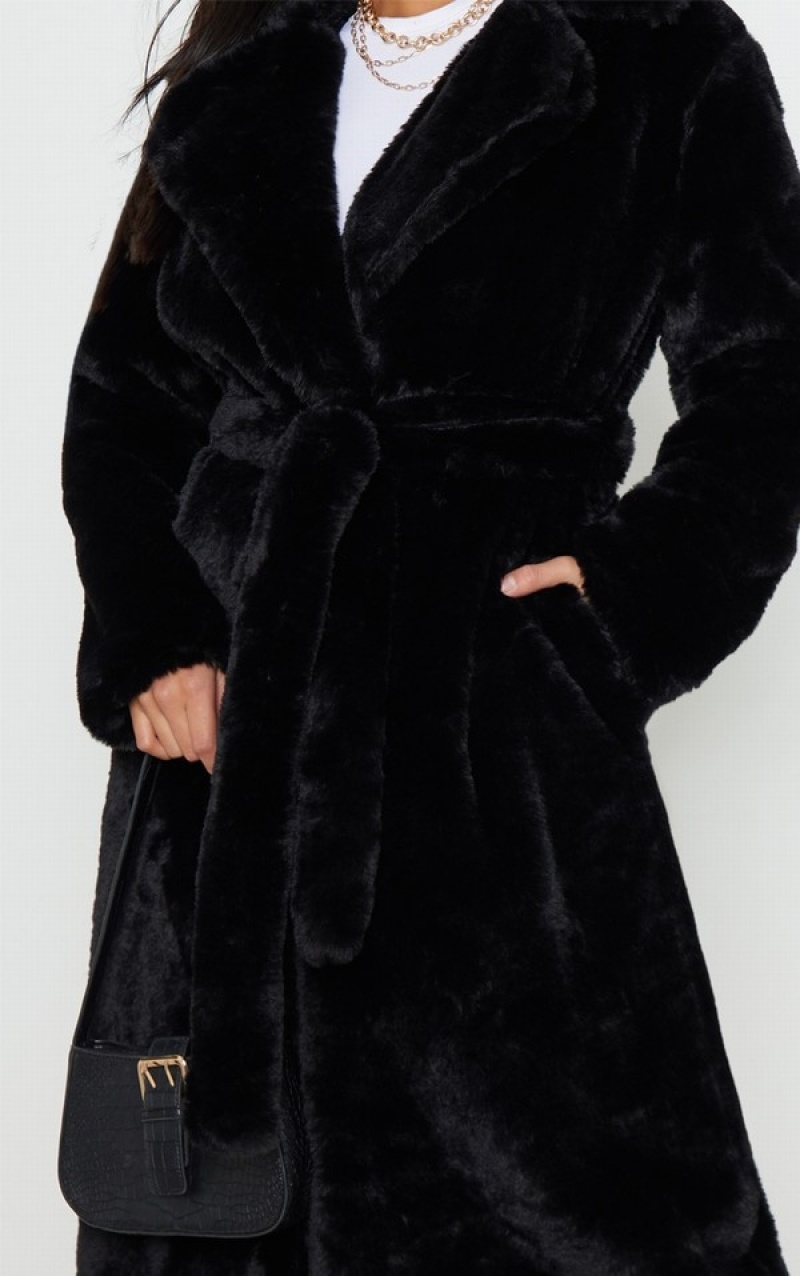 Black Pretty Little Thing Petite ed Faux Fur Coats | WOMDEFX-42