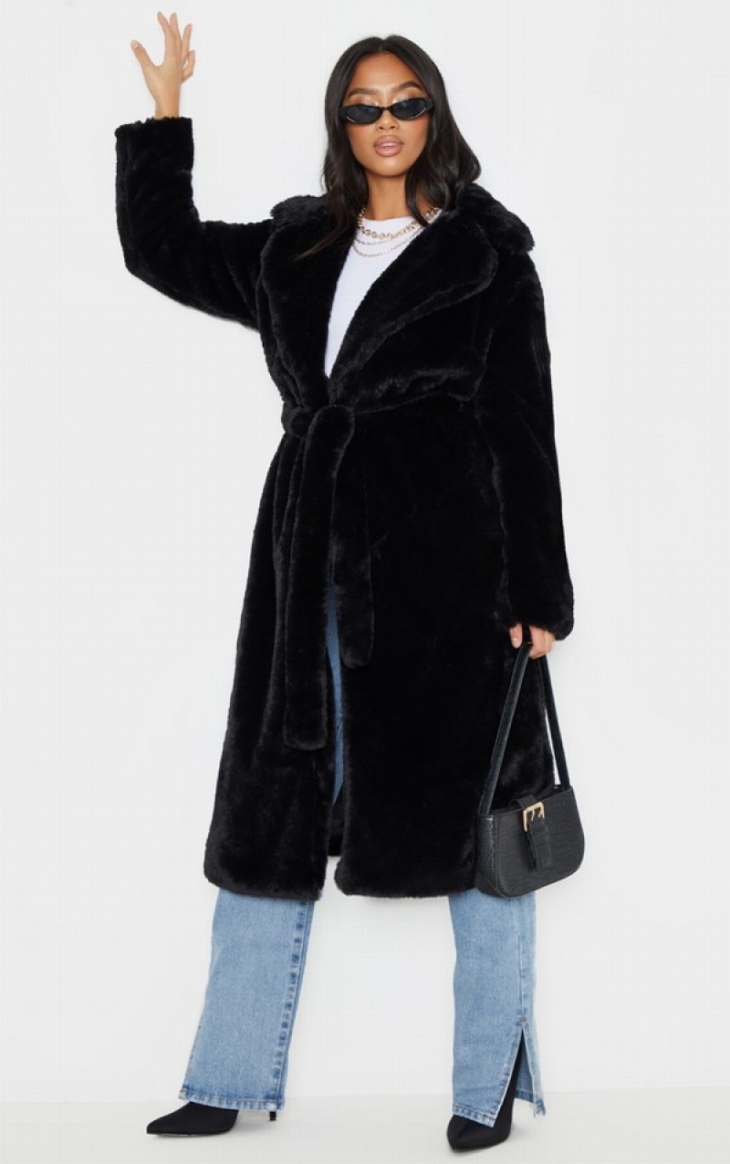 Black Pretty Little Thing Petite ed Faux Fur Coats | WOMDEFX-42