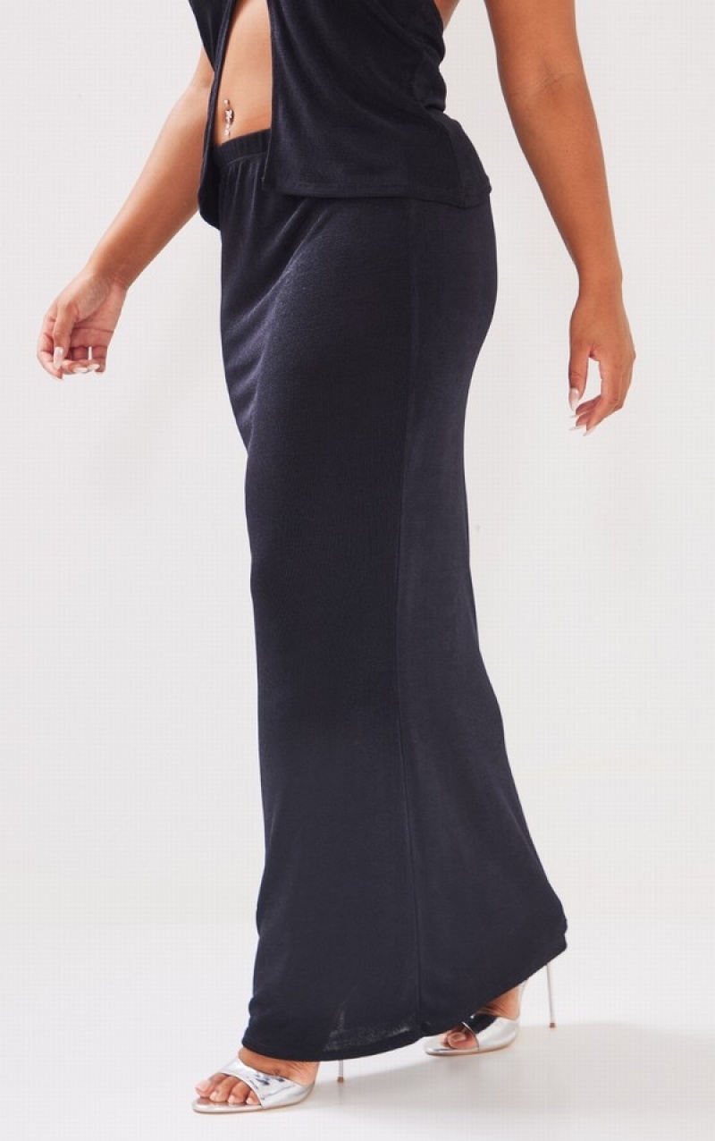 Black Pretty Little Thing Plus Acetate Maxi Skirts | FBSOIYL-10