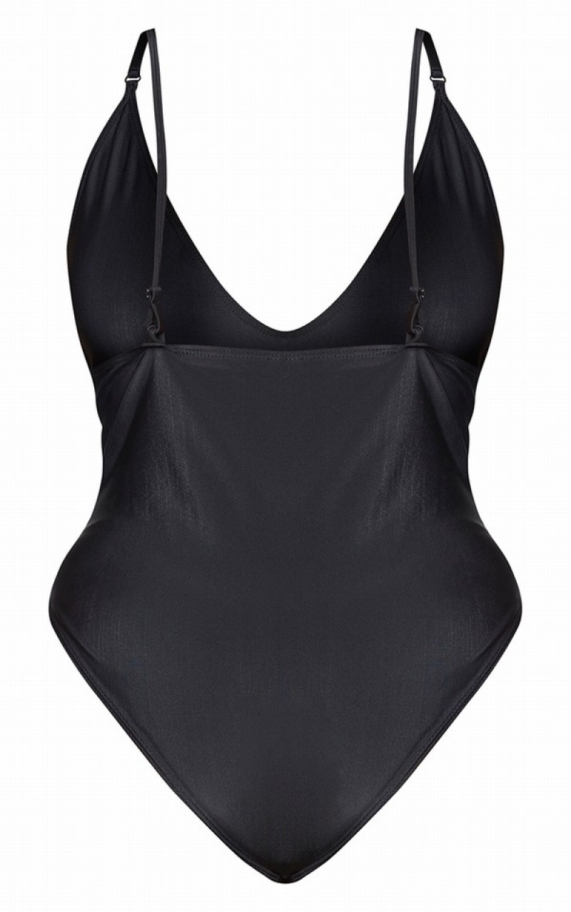 Black Pretty Little Thing Plus Basic Low Scoop Swimsuits | OUTJSIL-75