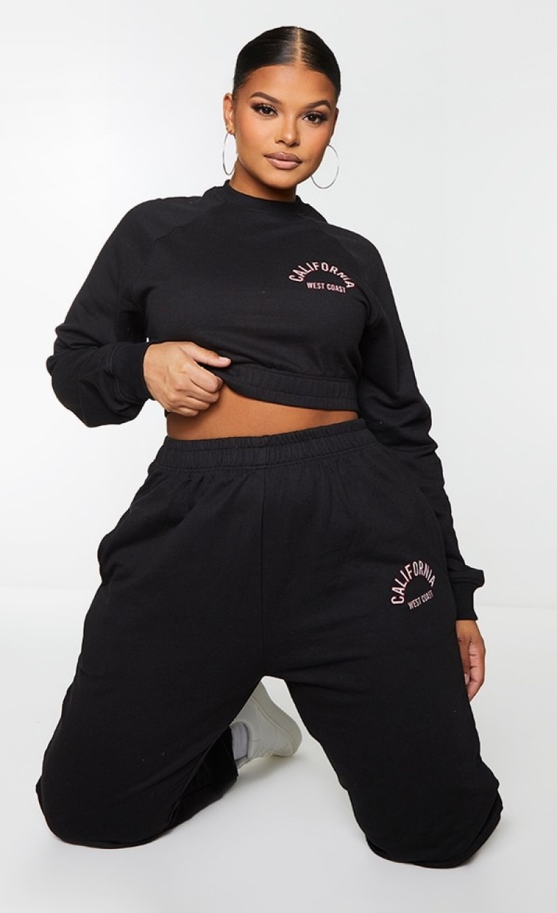 Black Pretty Little Thing Plus California Cropped Sweatshirts | LYCPAMI-87