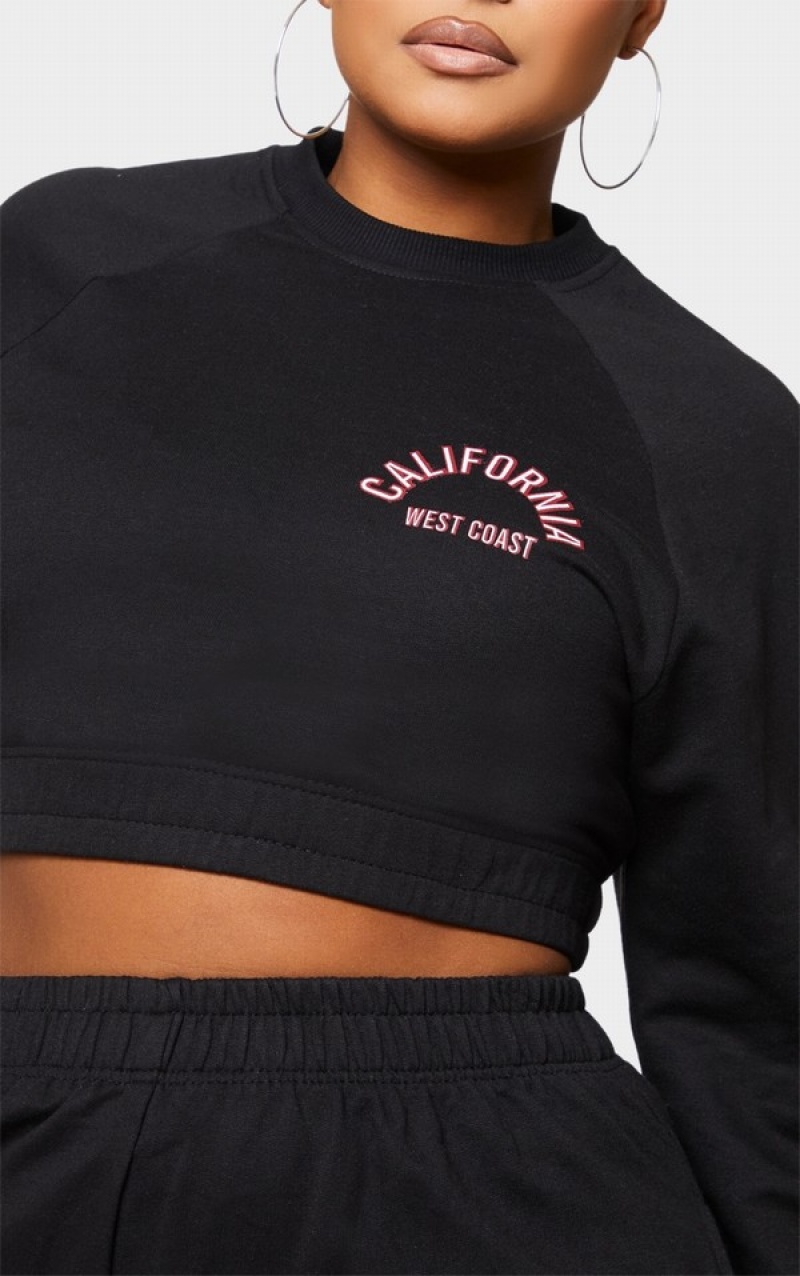 Black Pretty Little Thing Plus California Cropped Sweatshirts | LYCPAMI-87