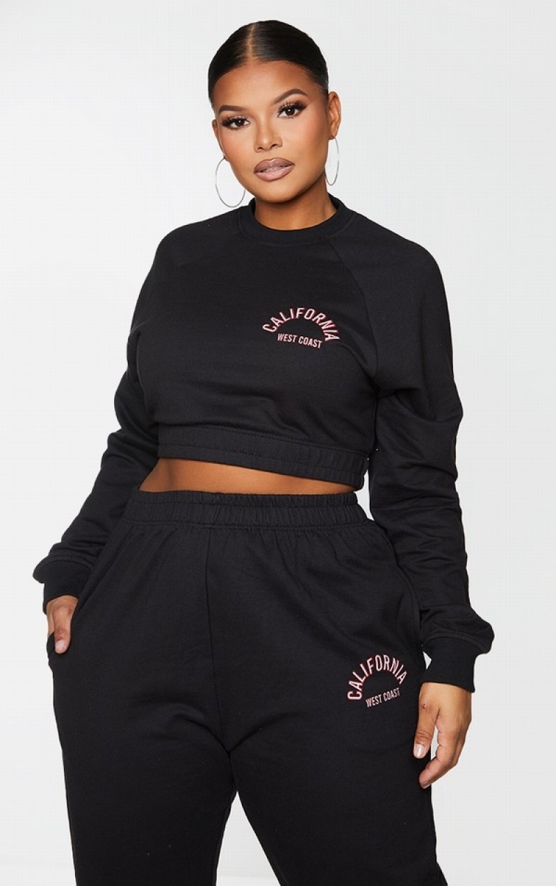 Black Pretty Little Thing Plus California Cropped Sweatshirts | LYCPAMI-87