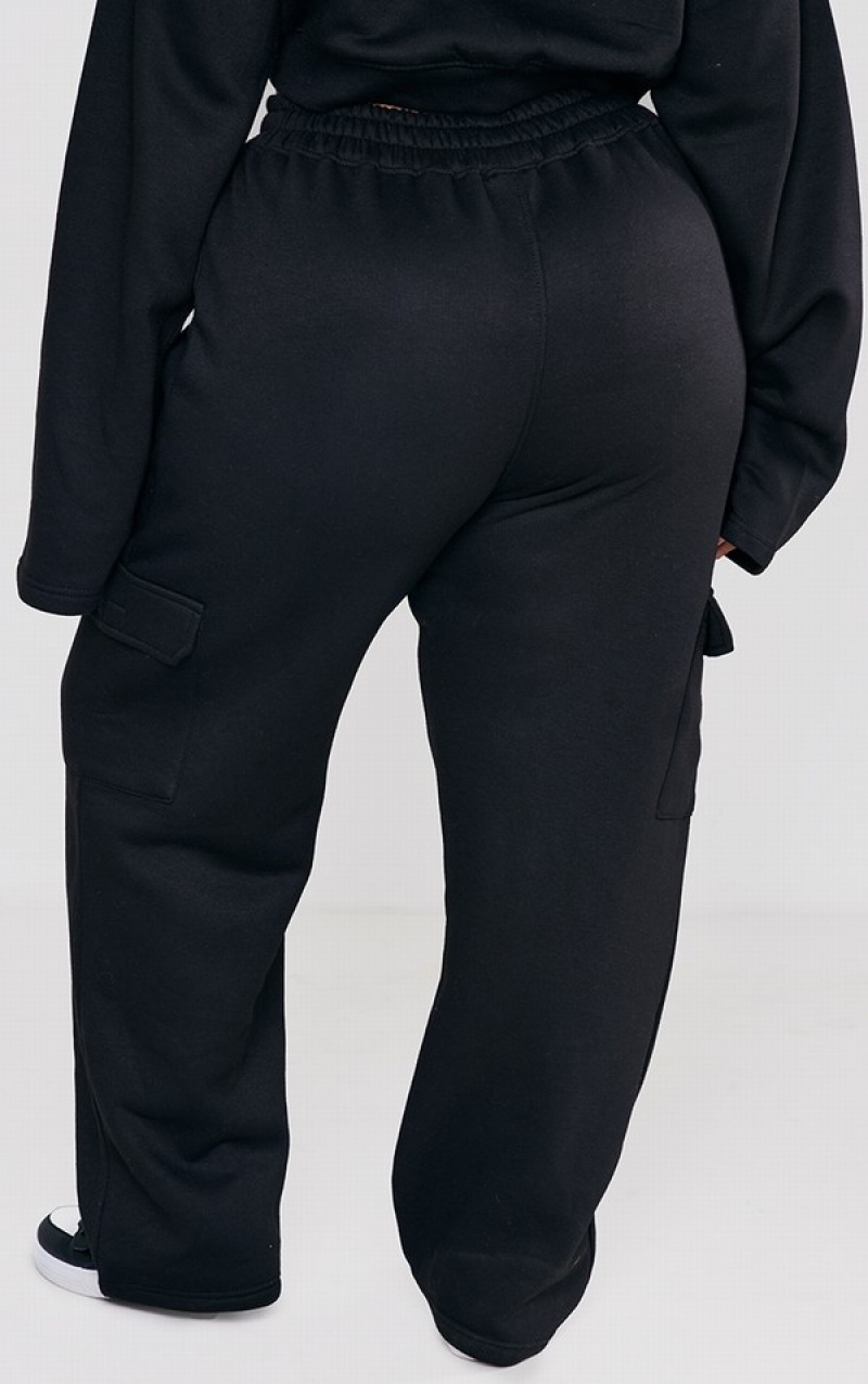 Black Pretty Little Thing Plus Cargo Wide Legpant Sweatpants | IGKAFHE-97