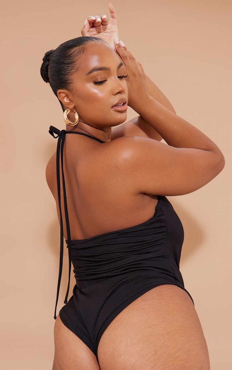 Black Pretty Little Thing Plus Cowl Neck Swimsuits | EGQTVWB-47