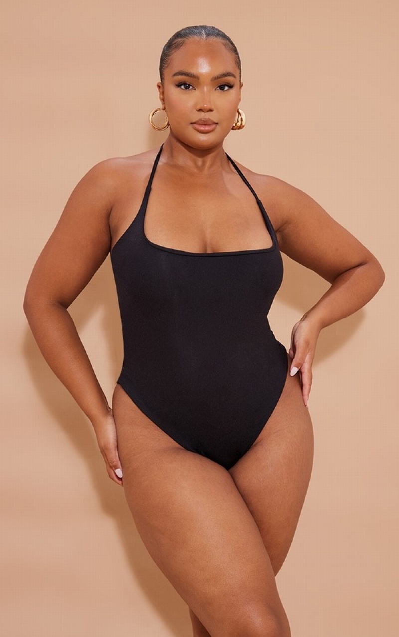 Black Pretty Little Thing Plus Cowl Neck Swimsuits | EGQTVWB-47