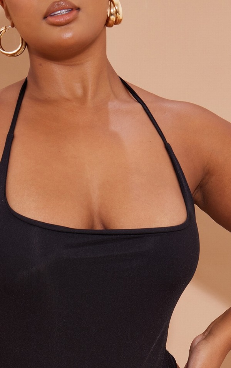 Black Pretty Little Thing Plus Cowl Neck Swimsuits | EGQTVWB-47