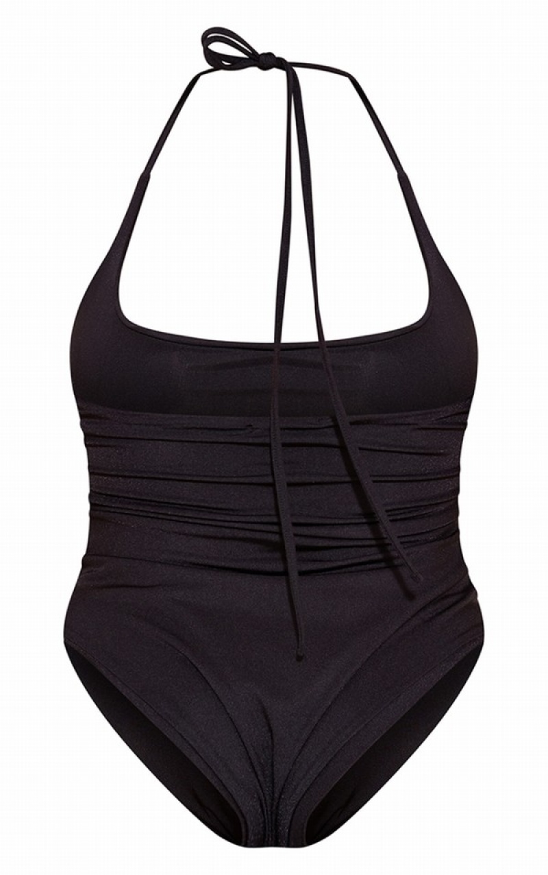 Black Pretty Little Thing Plus Cowl Neck Swimsuits | EGQTVWB-47