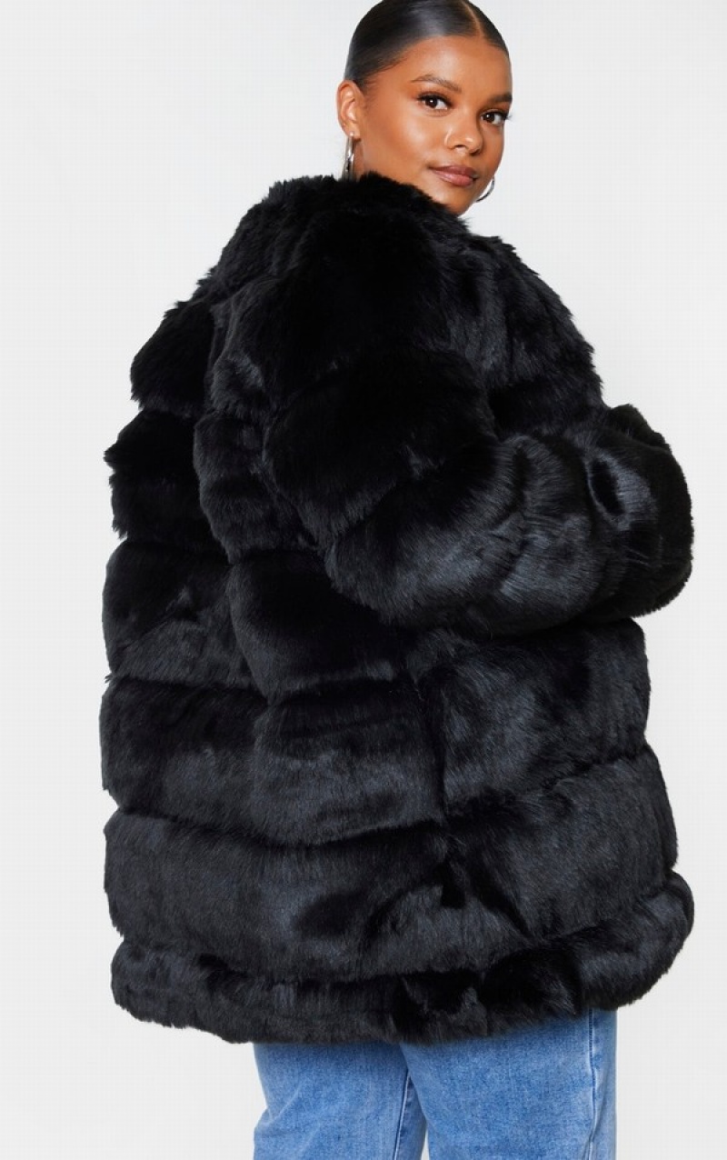 Black Pretty Little Thing Plus Faux Fur Bubble Coats | HZXKRLW-43