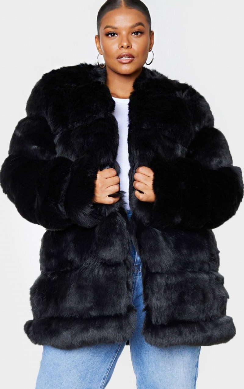 Black Pretty Little Thing Plus Faux Fur Bubble Coats | HZXKRLW-43