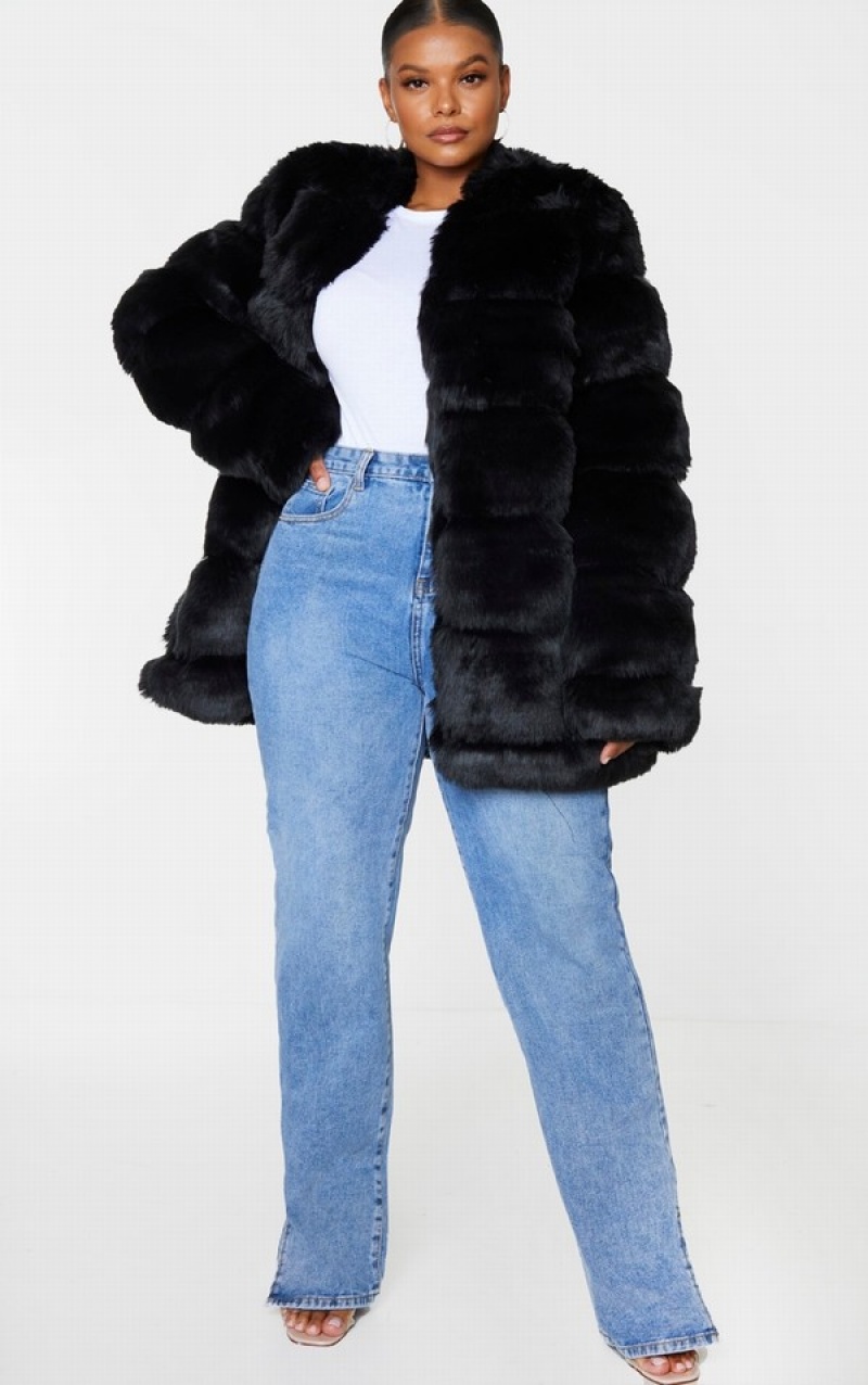 Black Pretty Little Thing Plus Faux Fur Bubble Coats | HZXKRLW-43