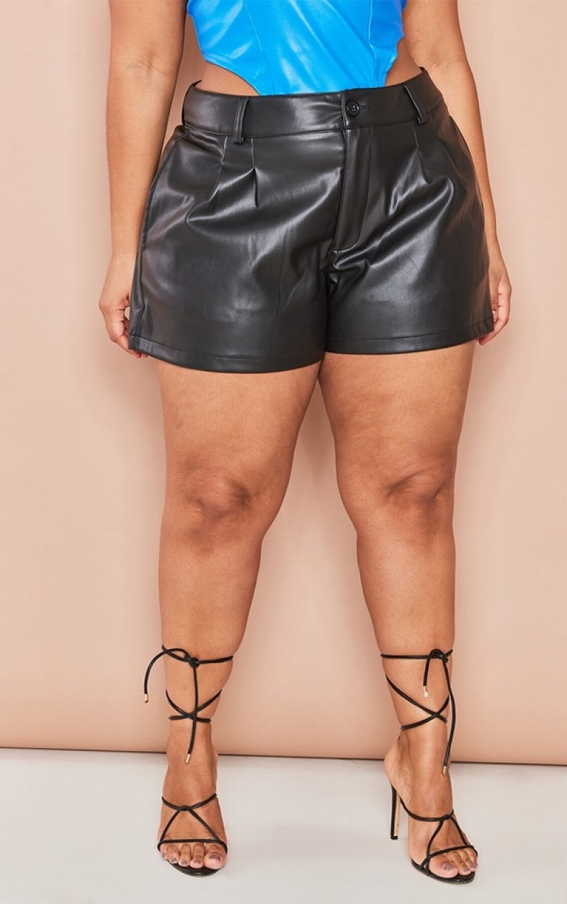 Black Pretty Little Thing Plus Faux Leather Floaty Shorts | OBKNXSF-52