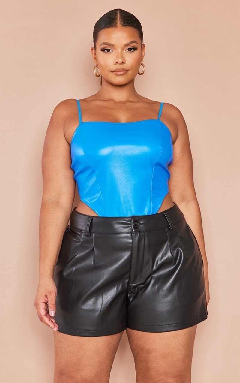 Black Pretty Little Thing Plus Faux Leather Floaty Shorts | OBKNXSF-52