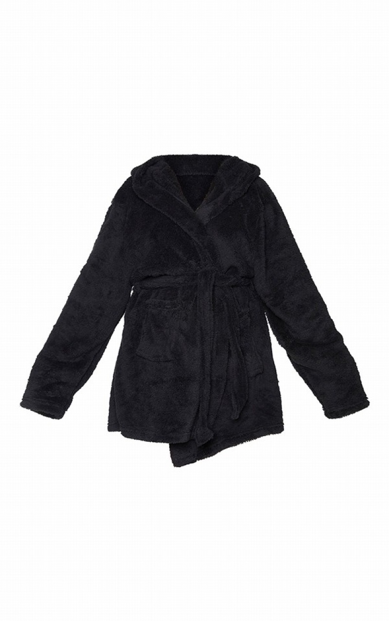 Black Pretty Little Thing Plus Fluffy Bath Robe Sleepwear | VNRWCIY-16