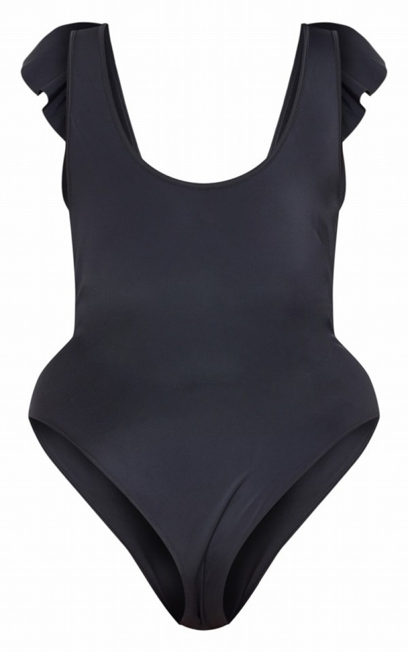 Black Pretty Little Thing Plus Frill Edge Detail Swimsuits | JBAHTEY-58