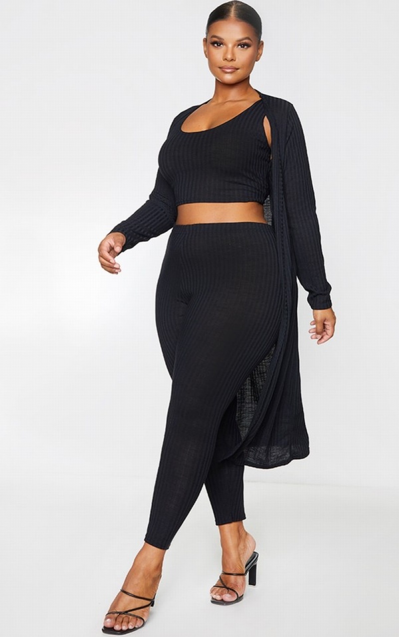 Black Pretty Little Thing Plus Knitted 3 Piece Leggings | TLHNAOV-84