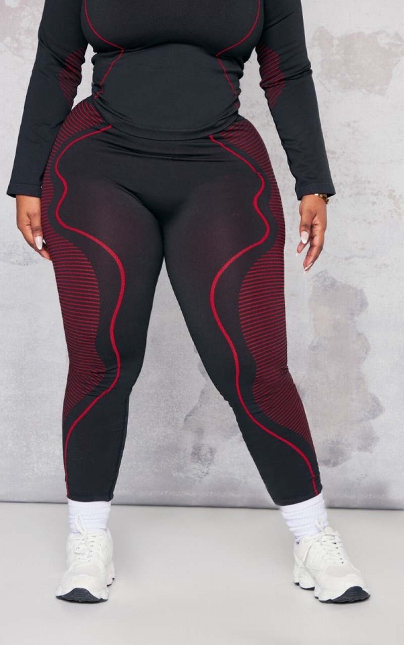 Black Pretty Little Thing Plus Line Detail Sports Leggings | MCHFEJR-67