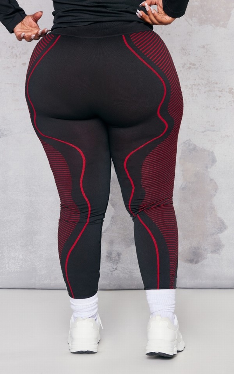 Black Pretty Little Thing Plus Line Detail Sports Leggings | MCHFEJR-67