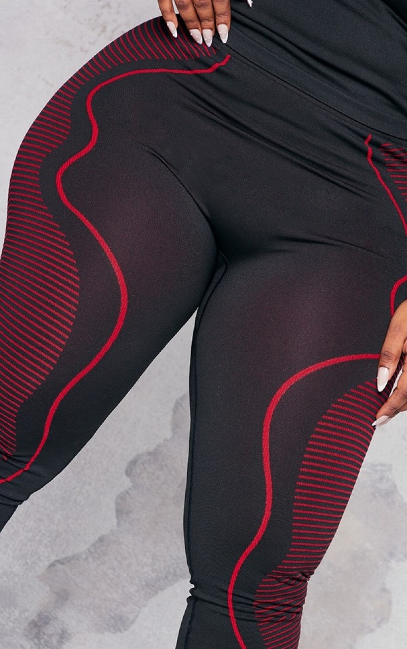 Black Pretty Little Thing Plus Line Detail Sports Leggings | MCHFEJR-67