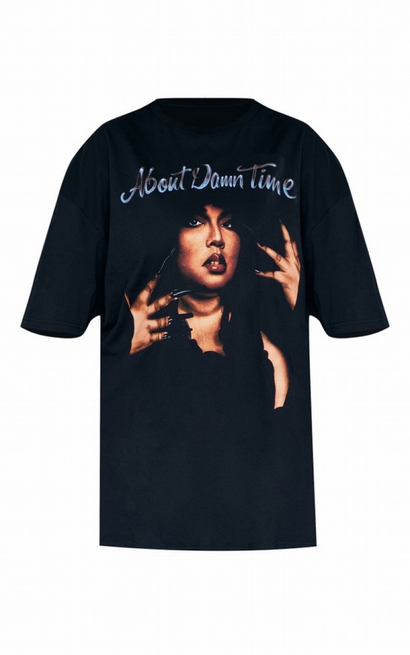 Black Pretty Little Thing Plus Lizzo Print Black T-shirts | VFBDSRT-94