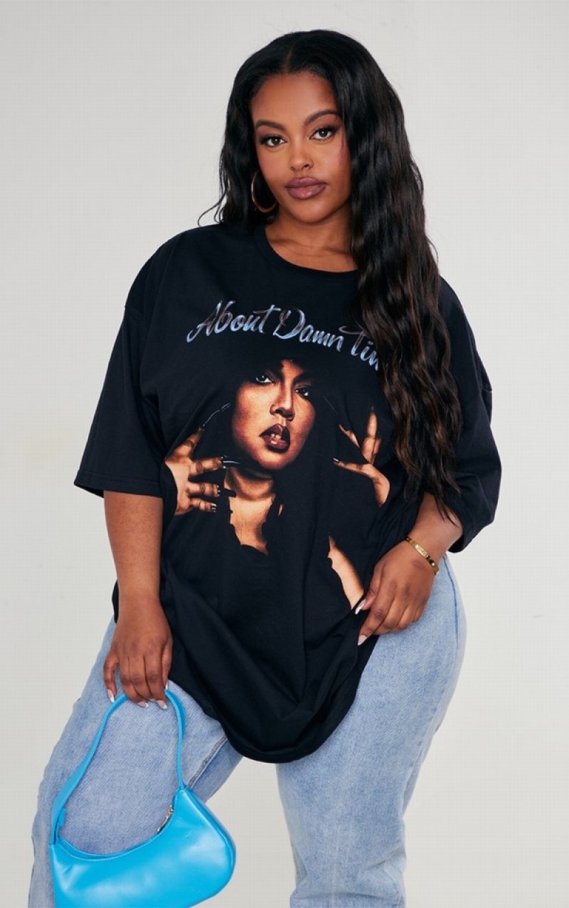 Black Pretty Little Thing Plus Lizzo Print Black T-shirts | VFBDSRT-94