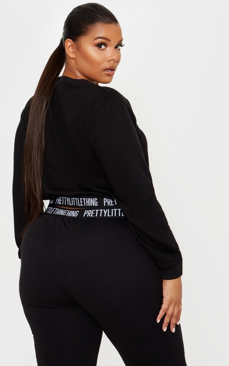 Black Pretty Little Thing Plus Loungeer Sweatshirts | HWVYQPF-62