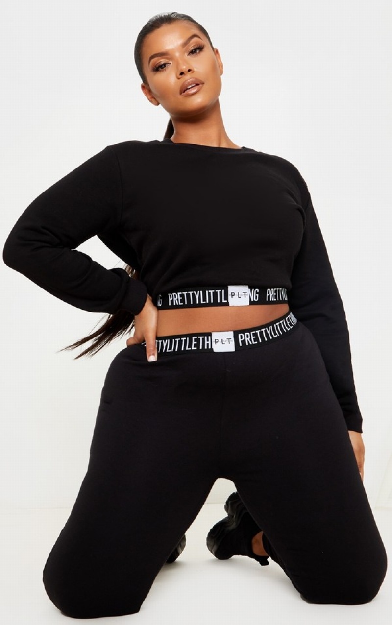 Black Pretty Little Thing Plus Loungeer Sweatshirts | HWVYQPF-62