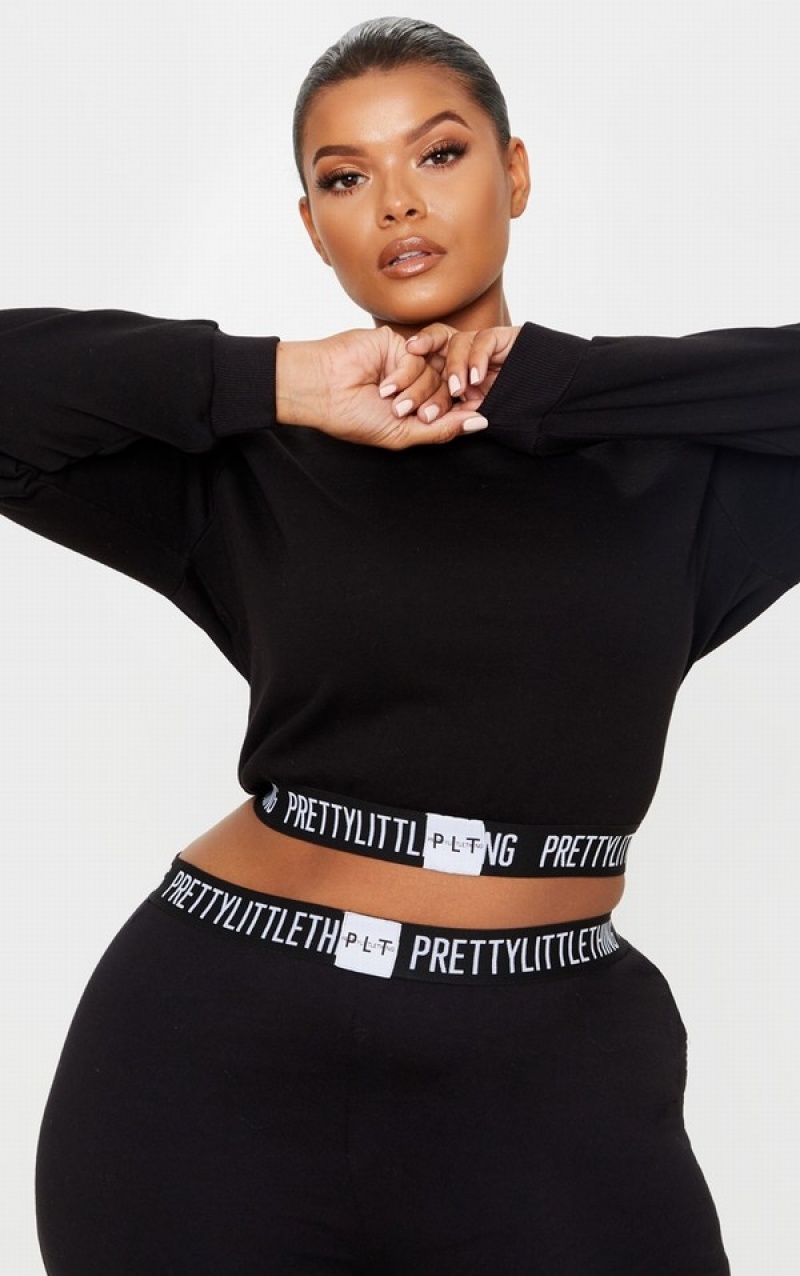 Black Pretty Little Thing Plus Loungeer Sweatshirts | HWVYQPF-62