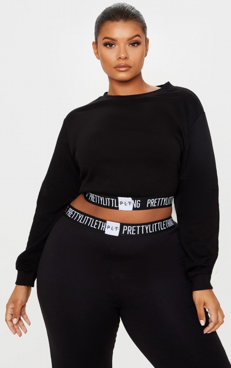 Black Pretty Little Thing Plus Loungeer Sweatshirts | HWVYQPF-62