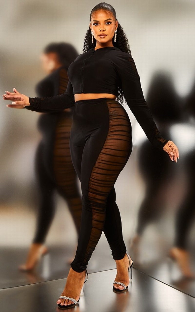 Black Pretty Little Thing Plus Mesh Side Panel Leggings | GEOINCQ-74