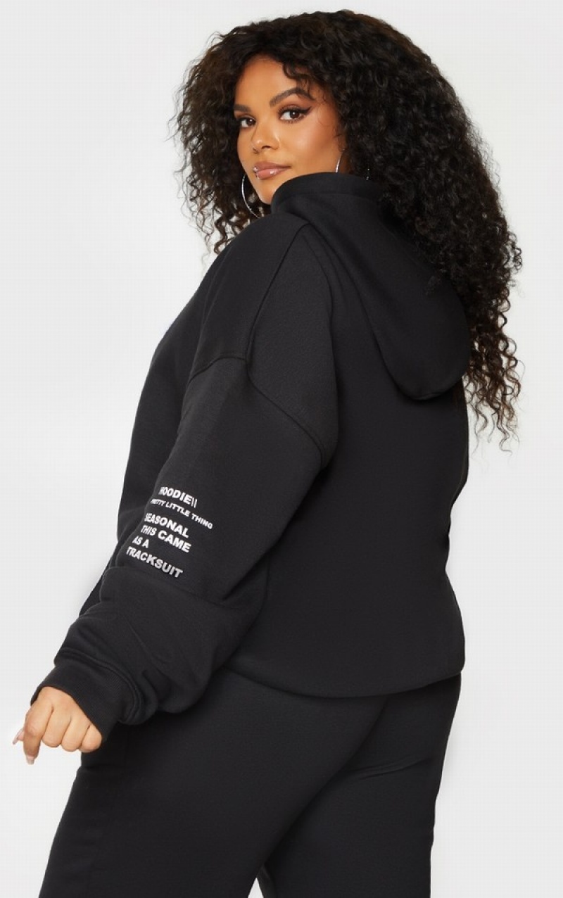 Black Pretty Little Thing Plus Oversized Fit Graphic Printed Hoodie | DWKLNGU-14