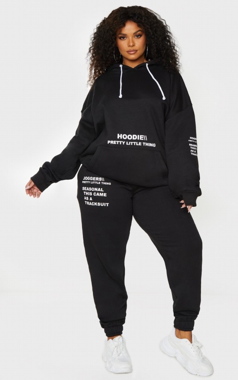 Black Pretty Little Thing Plus Oversized Fit Graphic Printed Hoodie | DWKLNGU-14