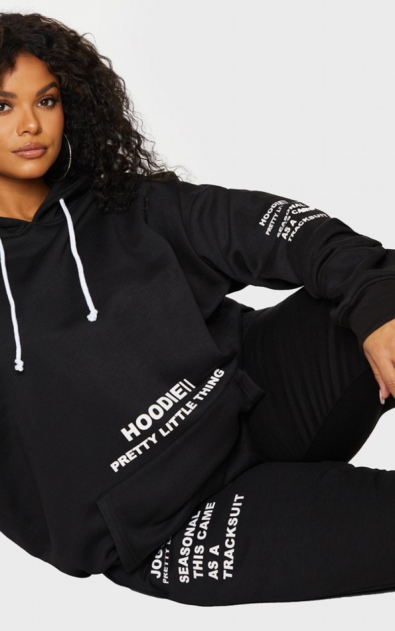 Black Pretty Little Thing Plus Oversized Fit Graphic Printed Hoodie | DWKLNGU-14